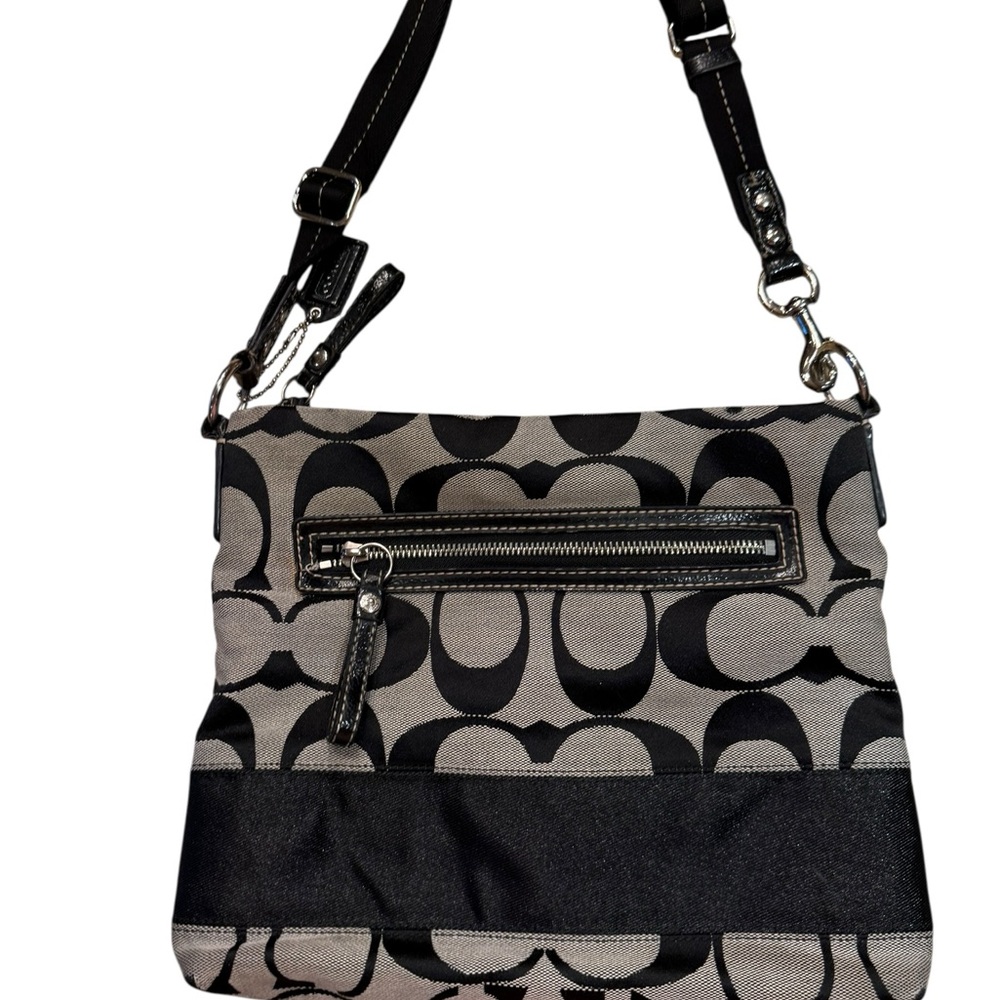 Coach Signature Stripe File Crossbody Zip Shoulder Bag in Black and Gray - Picture 12 of 16